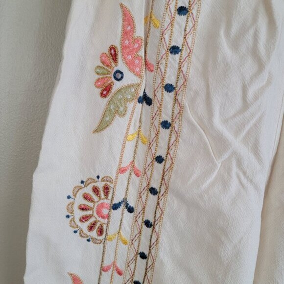 Anthropologie S Boho Straight Wide Leg Capri Floral Embroidered Cropped Pants - Picture 11 of 16